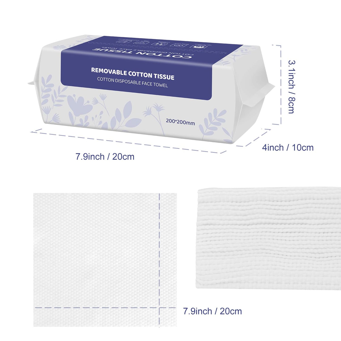 Soft Dry Wipe 6 Pack, 100% Cotton Face Tissues, Lint Free Facial Cleansing Towels, Extra Thick Dry and Wet Use for Cleansing,Sensitive Skin, Makeup Removing, Surface Cleaning