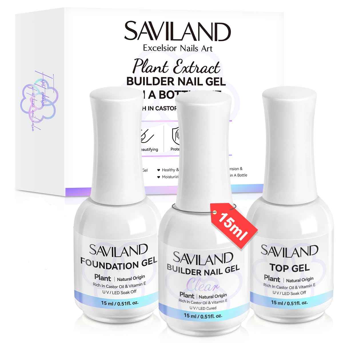 Builder Nail Gel Set - 15ml Quick-Dry Clear Pink Hard Gel with Castor Oil & Vitamin E for Nail Art & Extensions