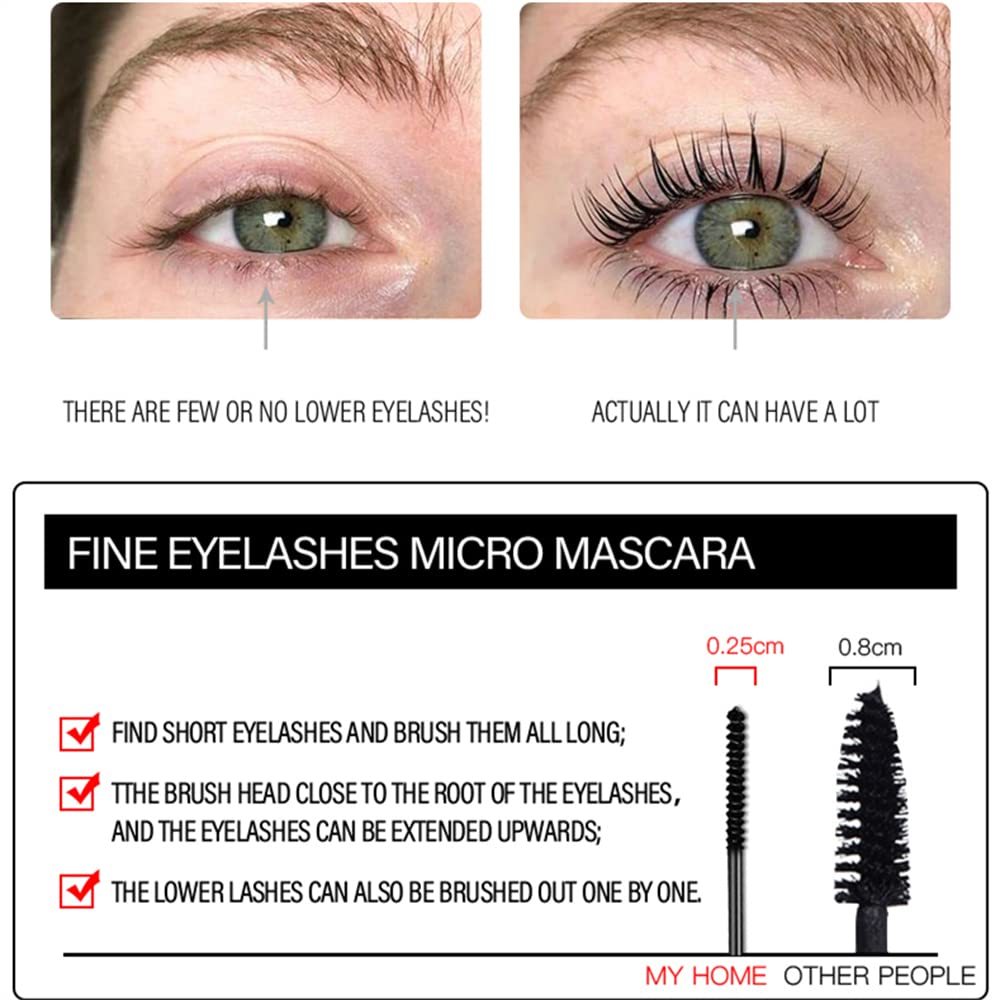 Black Waterproof Mascara for Fine Short Eyelash, Small Wand Brush Mascara, Long-Lasting, Smudge-proof, Voluminous Eyelashes, Gift(1 Pcs)