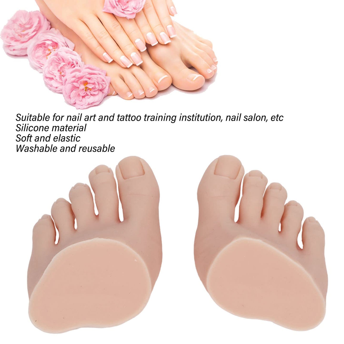 Fayelume 1 Pair Fake Foot, Silicone Feet, Nail Art Training Foot, Silicone Practice Feet Model, for Pedicure, Toe Nail Art, Acrylic Nails