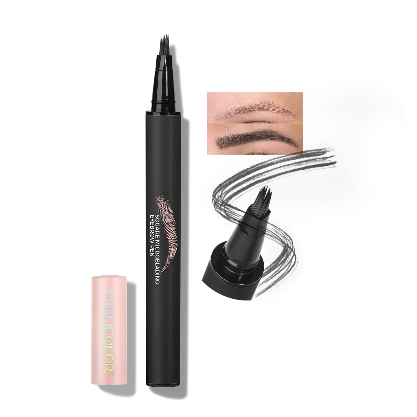 Anglicolor Microblading Eyebrow Pen, Liquid Eyebrow Pen, Square Angled Eyebrow Brush Natural Hair-Like Brow, Long-Lasting, Waterproof Eye brow Pencil for Women and Girls Makeup (03 Slate Brown)
