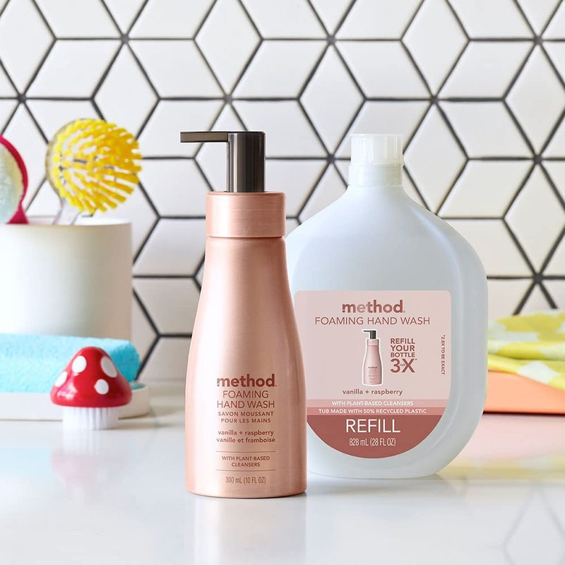 Method Premium Foaming Hand Wash Refill, Vanilla + Raspberry, Recyclable Bottles, 28 fl oz (Pack of 4) (Packaging May Vary)
