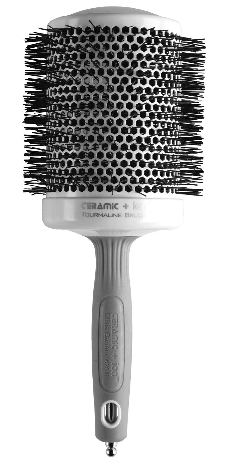 Olivia Garden Ceramic + Ion Round Thermal Hair Brush - Not Electrical - Professional Blowout Brush for Normal to Thick Hair - 4.25"-Diameter Barrel - White and Grey - CI-80