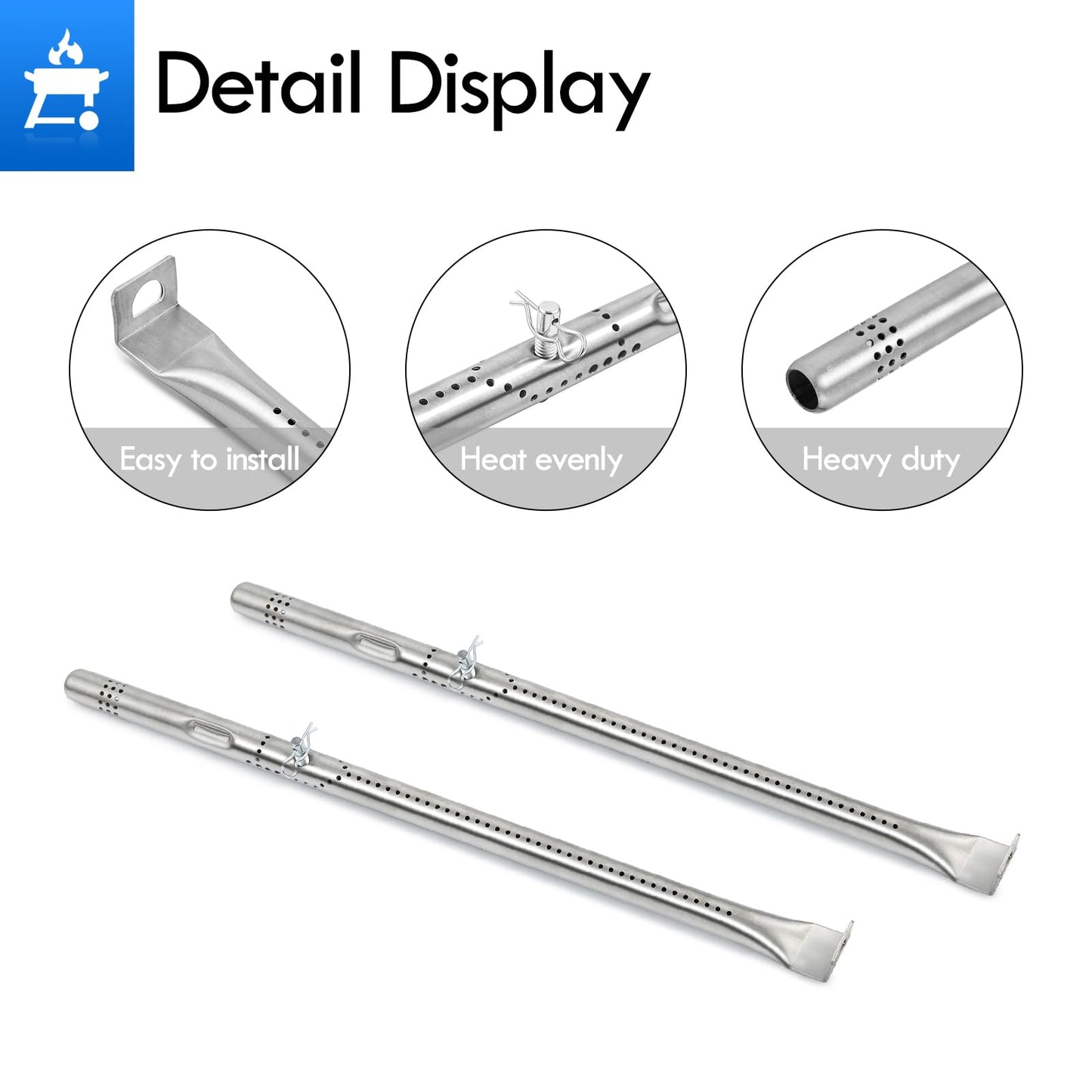 Grillflame 463448021 Grill Replacement Parts for Charbroil Performance 5 Burner Grill Parts 463449021 463229021 G327-2100-W1 G325-0002-W1 Heat Tents Burner Replacement Parts with Ignitor Wire