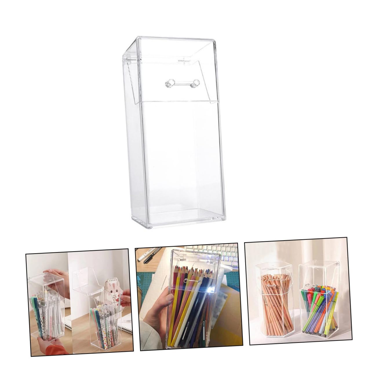 2Pcs Acrylic Makeup Brush Holder with Lid, Clear Makeup Holder, Cosmetic Organizer Cosmetic Storage Display Box for Dressing Tables and Vanity, 3.34 x 3.34 x 8.25inch