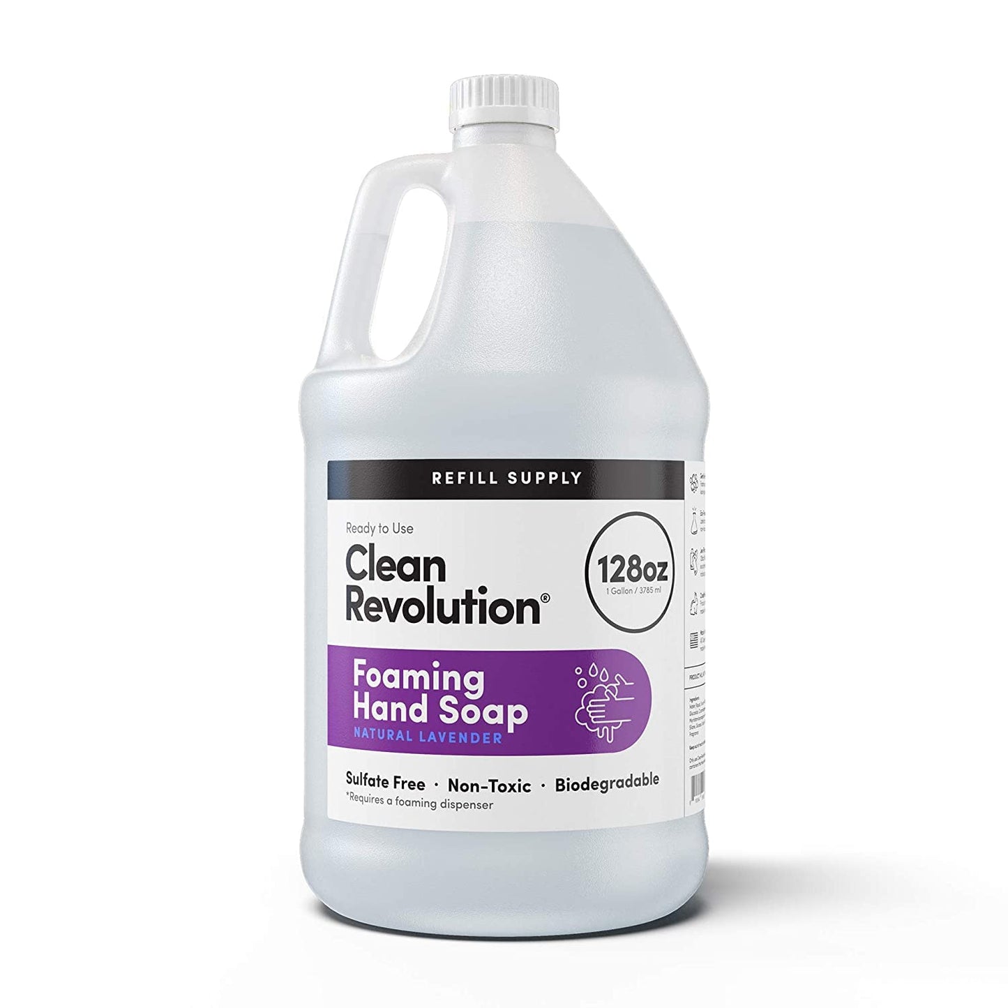Clean Revolution Foaming Hand Soap Refill with Real Essential Oils, Moisturizing Sulfate-Free Hand Soap, Ready-to-Use Foam Soap Refill for Kitchen & Bathroom (Natural Lavender, 128oz)