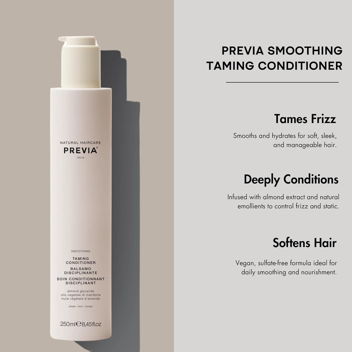 PREVIA Taming Conditioner - Deep Smoothing Hair Treatment for Dry Hair | Vegan, 250ml
