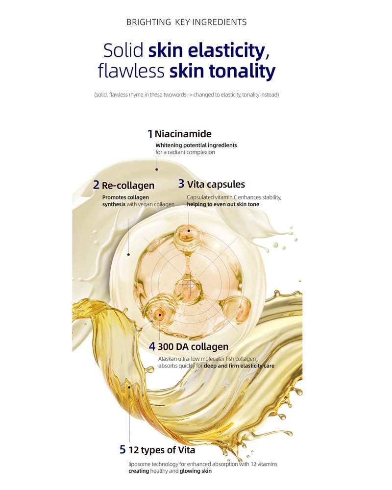 OGANA CELL Vita Gel Hydro Facial Mask 5PCS - Brightening Glow & Even Skin Tone, Korean Spa-Strength Gel Mask with Vitamin C+E, Hydrating for Dullness/Dark Spots,Liposome Encapsulated
