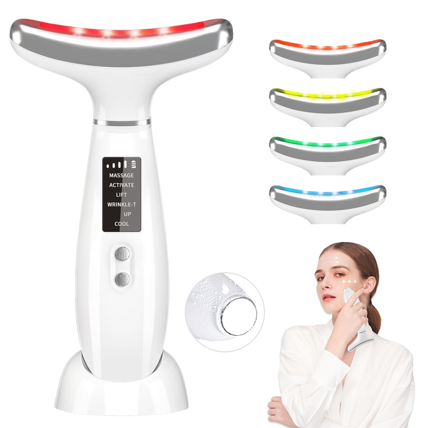 Neck Face Massager, 4 Color LED Facial Massager with Micro-Current Vibration Facial Cold and Hot Service for Wrinkles, Double Chin, Multifunctional Facial Light Therapy Device for Skin Care at Home