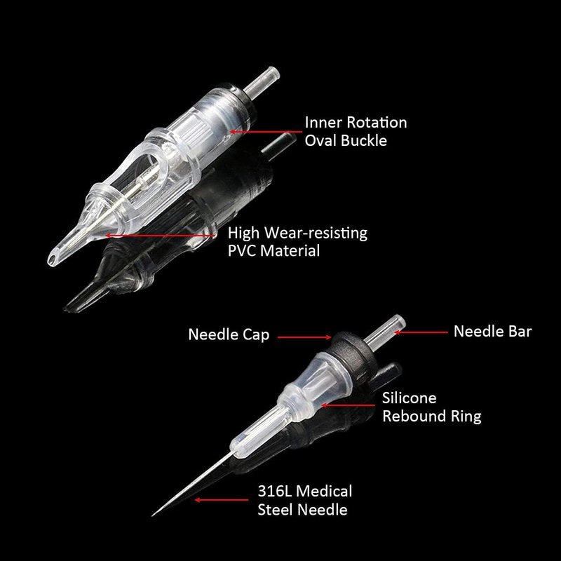 Emalla Tattoo Cartridge Needles - 60Pcs Mixed Size #10 3RL 5RL 7RL 9RL 11RL 14RL #12 3RS 5RS 7RS 9RS 11RS 14RS Round Line Shader Tattoo Machine Needle Standard Cartridge Needles for Tattoo Kit