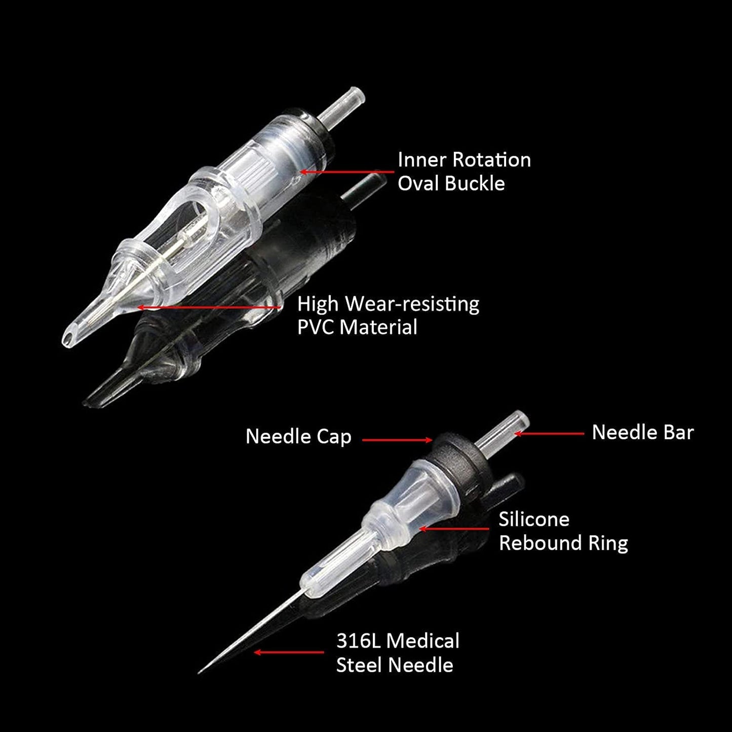 Emalla Tattoo Cartridge Needles - 60Pcs Mixed Size #10 3RL 5RL 7RL 9RL 11RL 14RL #12 5RM 7RM 9RM 11RM 13RM 15RM Round Line Magnum Tattoo Machine Needle Standard Cartridge Needles for Tattoo Kit