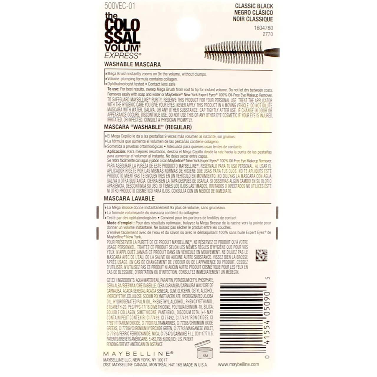 Maybelline New York The Colossal Volum' Express Washable Mascara, Classic Black 231, 0.31 Fl Oz