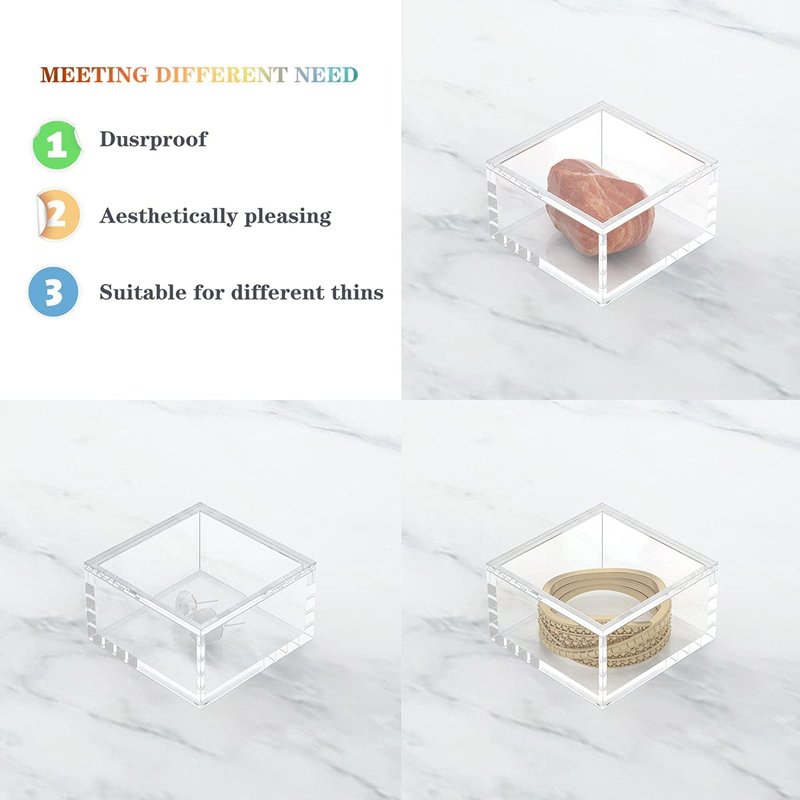 AITEE Acrylic Box with Lid, Clear Cube Display Case, Multi-Purpose Box Square Container for Holding Staples, Highlighters, Adhesive Tape, Paper Clips, Stamps, Display in Office or Home (Medium)