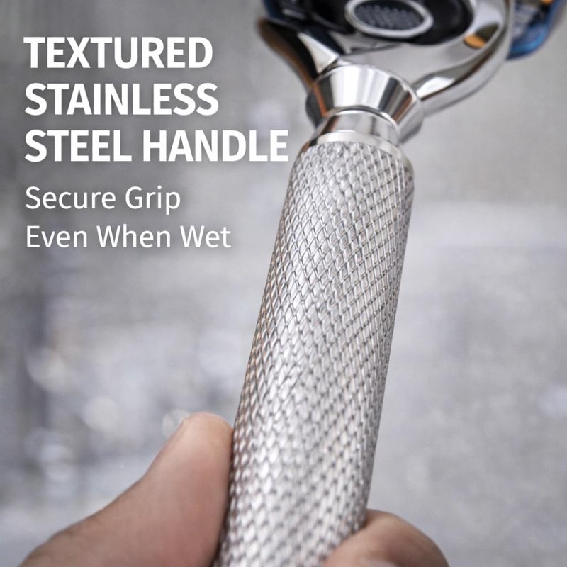 Flex Ball Handle Shaving Razor – All Chrome Long Handle Razor with Flex Pivot Technology & Diamond Knurled Grip for Men’s Precision Shaving
