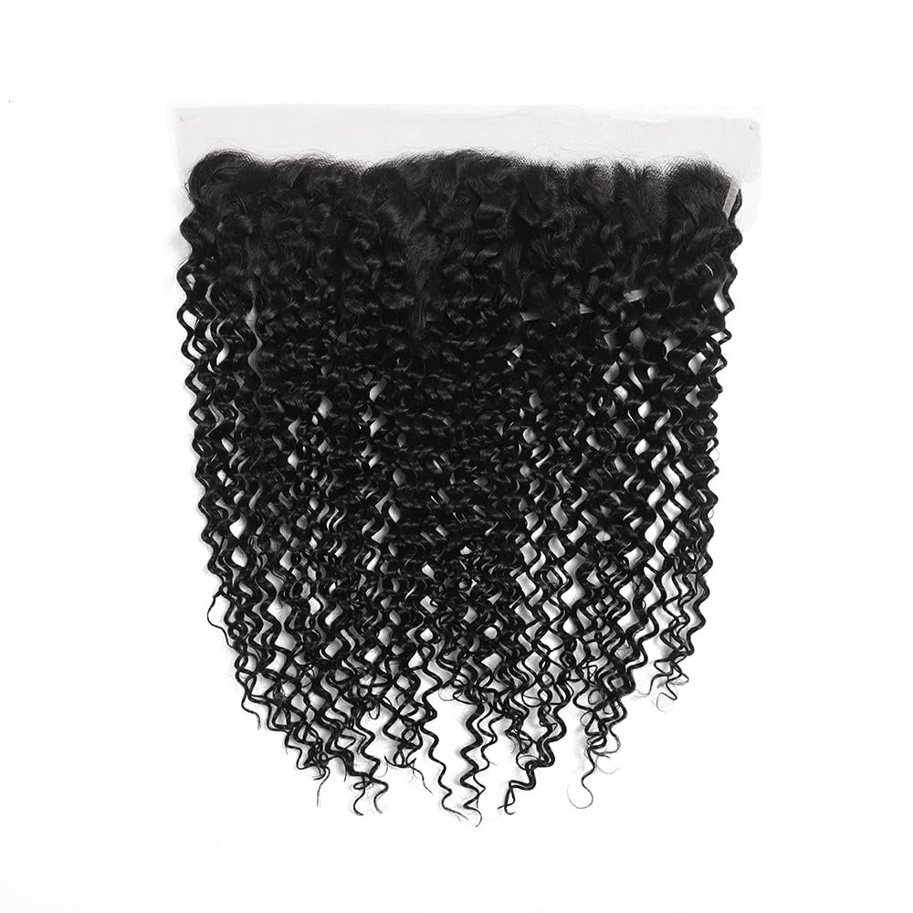 16 Inch 13x4 Lace Frontal Kinky Curly Human Hair 180% Density Unprocessed Deep Curly Virgin Hair 13x4 Ear to Ear Lace Closure Frontal Natural Color(13x4 Kinky Curly, 16 Inch)