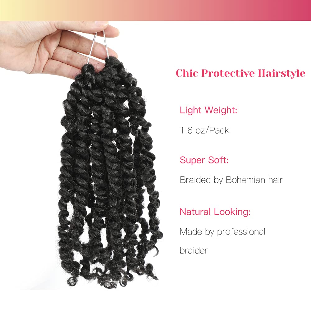 BOHOBABE Passion Twist Crochet Hair 10 Inch for Black Women, Pre-twisted,1B
