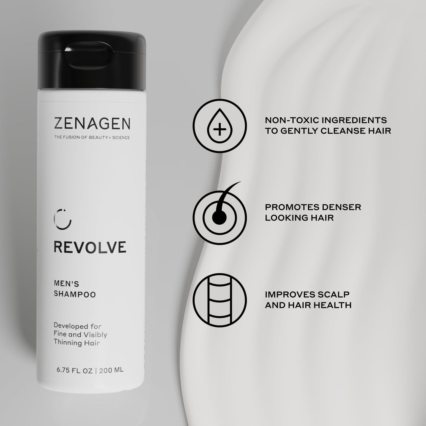 ZENAGEN Revolve Men's Thickening Shampoo | Supports Appearance of Fuller, Healthier-Looking Hair, Developed for Fine & Visibly Thinning Hair, Plant-Based, 5-Minute Treatment, 75 mL / 2.5 oz