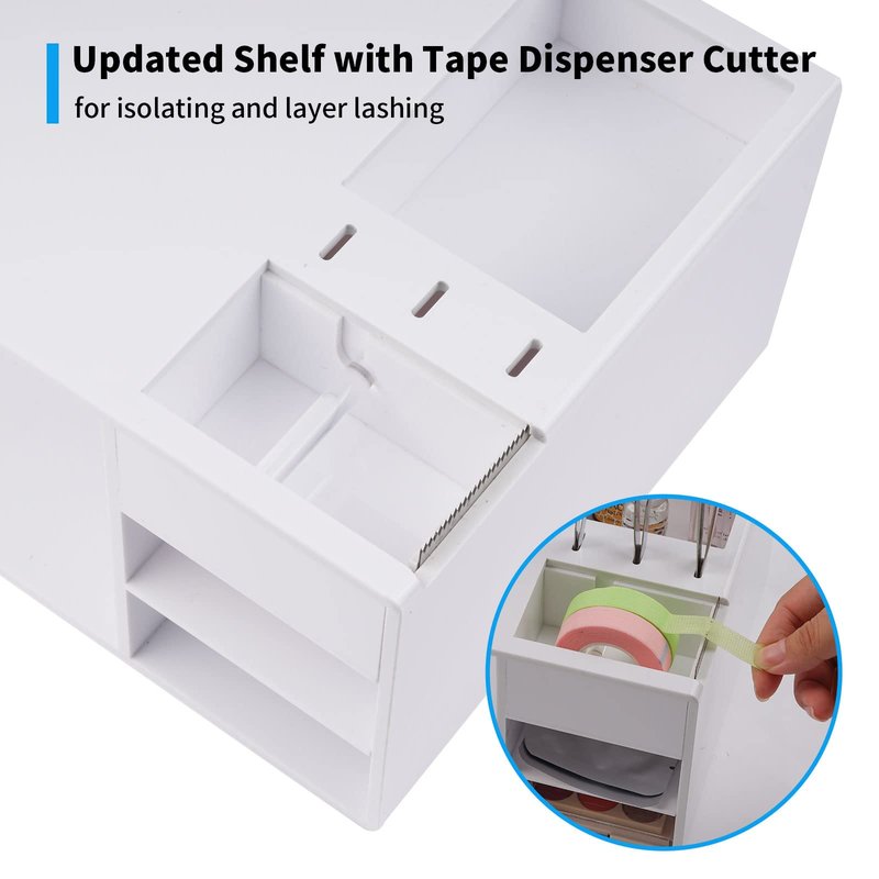 Eyelash Extension Pillow Shelf Stand with Tape Dispenser Cutter, Makeup Tool Display Cabinet Shelves, Tool Organizer for Eyelash Extension Pillow