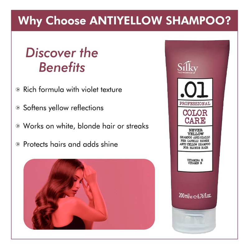 SILKY Technobasic Sulphate Free Anti-Yellow Shampoo - Acid pH Formulated Purple Shampoo for Blonde, Silver, and Gray Hair - Cruelty Free Vegan Friendly Clarifying Color Shampoo 200ml