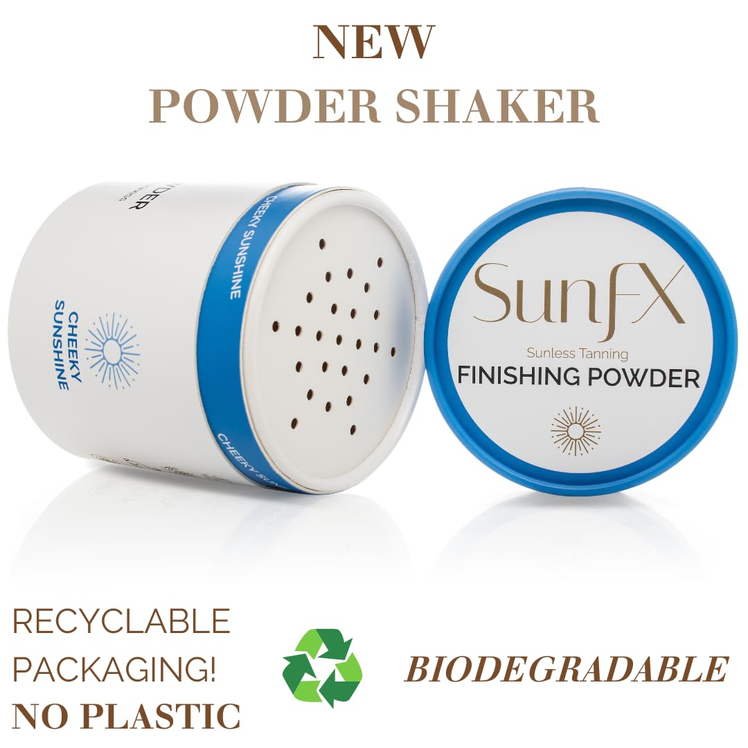 SunFX Post Spray Tan Translucent Finishing Powder | Talc Free | Sunless Tanning Powder with Large Professional Fan Dusting Brush | Cheeky-Sunshine