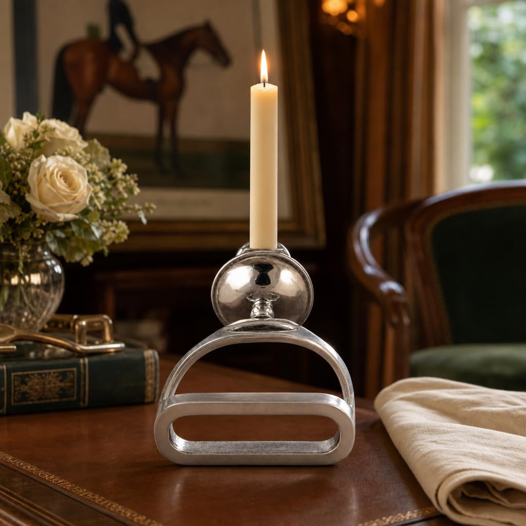 Arthur Court Equestrian Stirrup Candlestick - Cast Aluminum Polished Candle Holder for Home Decor - 8 Inch Tall