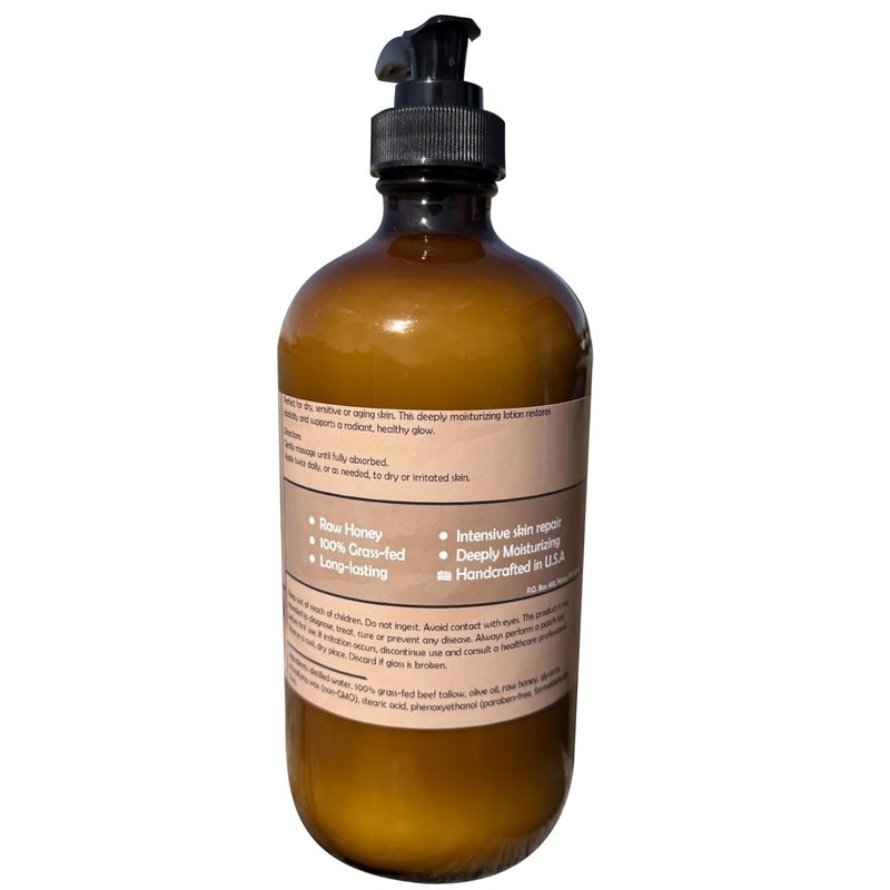 Grass-Fed Tallow & Raw Honey Lotion - Nourishing Olive Oil Formula | Unscented 8 oz