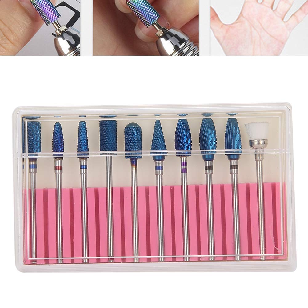 Nail Drill Bit Set, 10pcs Tungsten Steel Nail Drill Bit 3/32 inch Grinding Head Cuticle Drill Bit for Nails Manicure Set Professional Polishing Machine Tool for Pedicure