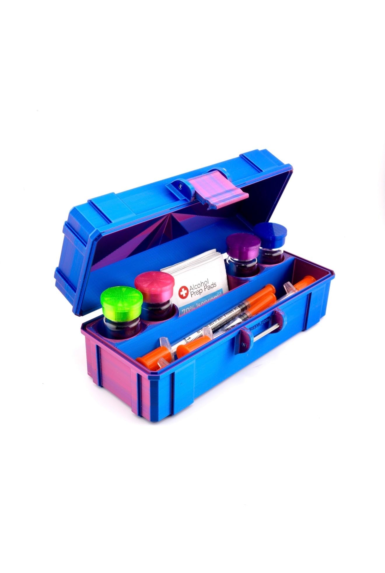 Vial Guard Storage Hard Case for 3ml, 5ml, 10ml, 30ml Vials, Secure Holder Multiple Sizes (Metalic, 4 x 3ml + Storage)