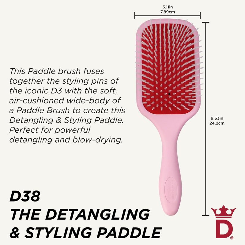 Denman D38 Paddle Hairbrush Pink crush -Air cushioned pad for Detangling, Blow drying, Smoothing, Styling brush - Hair brush For All Hair types - Women and Men