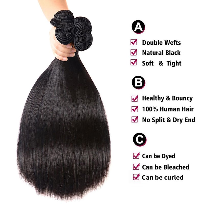 Veravicky Straight Bundles Human Hair 100% Unprocessed Brazilian Virgin Human Hair Bundles 18 Inch Straight Bundles Natural Black Color Double Weft Straight Bundles For Women