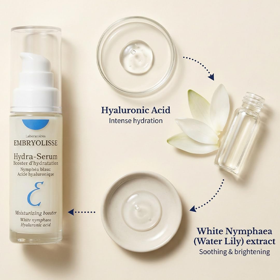 Embryolisse Hydra-Serum, Ultra-Hydrating Lightweight Hyaluronic Acid Facial Serum with White Water Lily, For Oily to Combination Skin, 1.01 Fl Oz