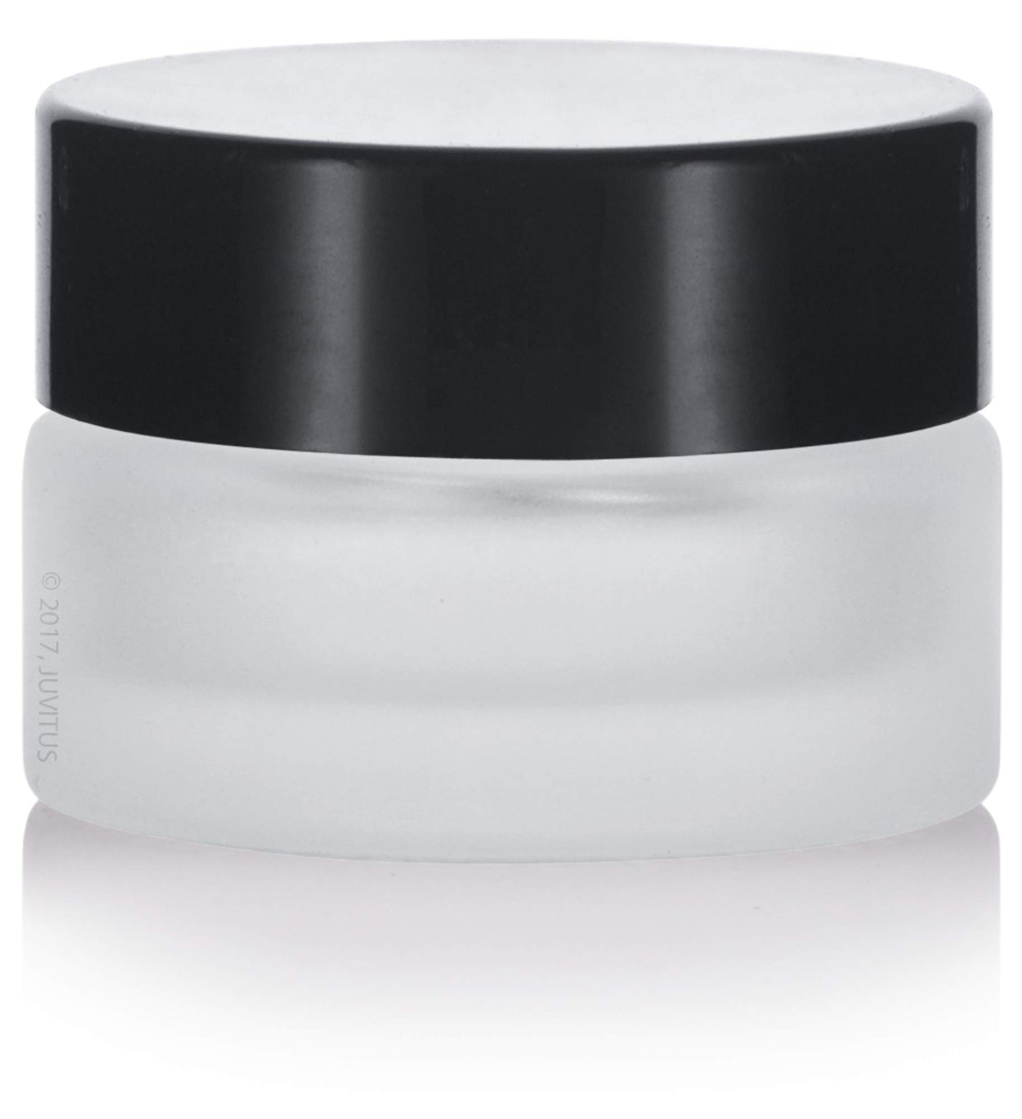 (24 pack) 5 ml 1/6 oz Frosted Clear Glass Small Thick Wall Jars with Black Smooth Foam Lined Lids