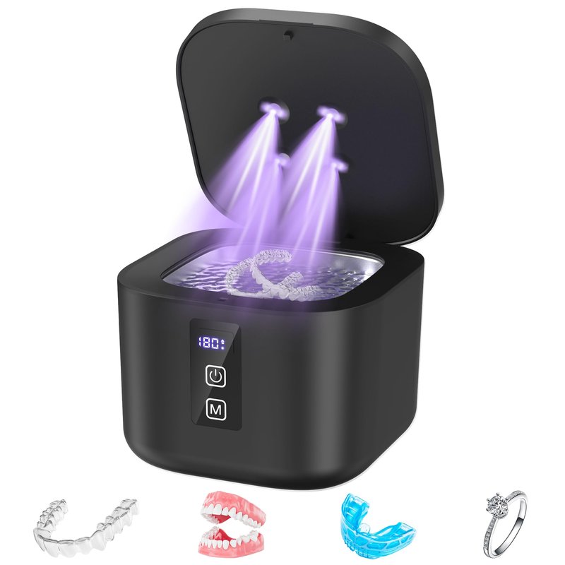Ultrasonic Retainer Cleaner Machine, 48KHz Dental Cleaning Pod for Denture, Mouth Guard, Aligner, Night Guard, Braces, Toothbrush Heads, Jewelry with Digital Timer & 6 Modes, 13oz Capacity, White