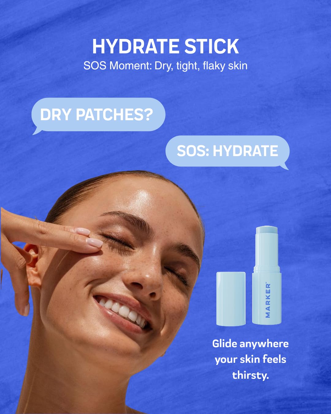 MARKER Hydrate Stick, Hyaluronic Acid Serum Stick for Dry Skin, Plumpness & Smooth Texture, with Squalane, 0.3 oz (10 g), Travel-Ready