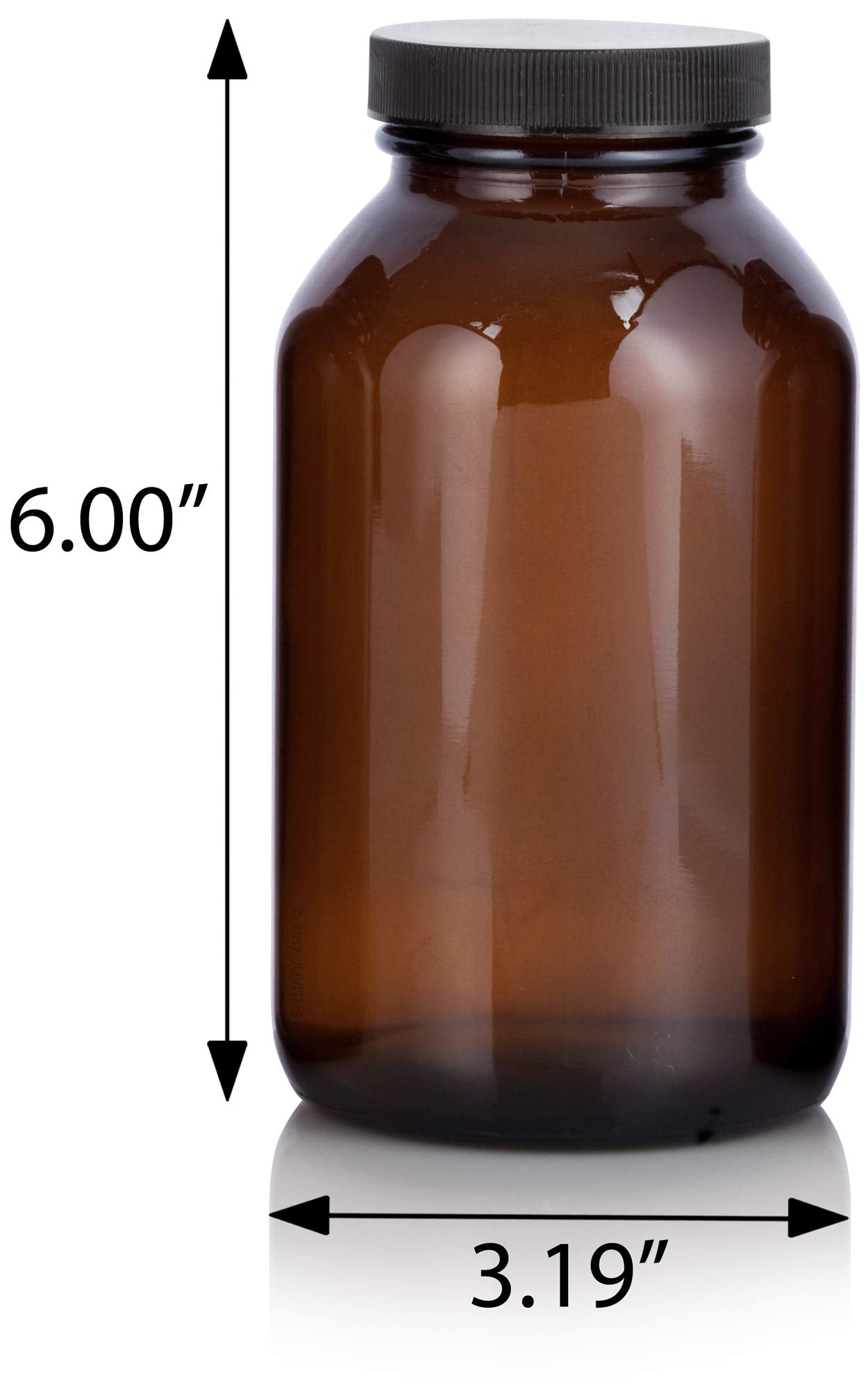 JUVITUS Amber 17 oz Wide Mouth Glass Packer Bottle with Black Lid (4 pack)