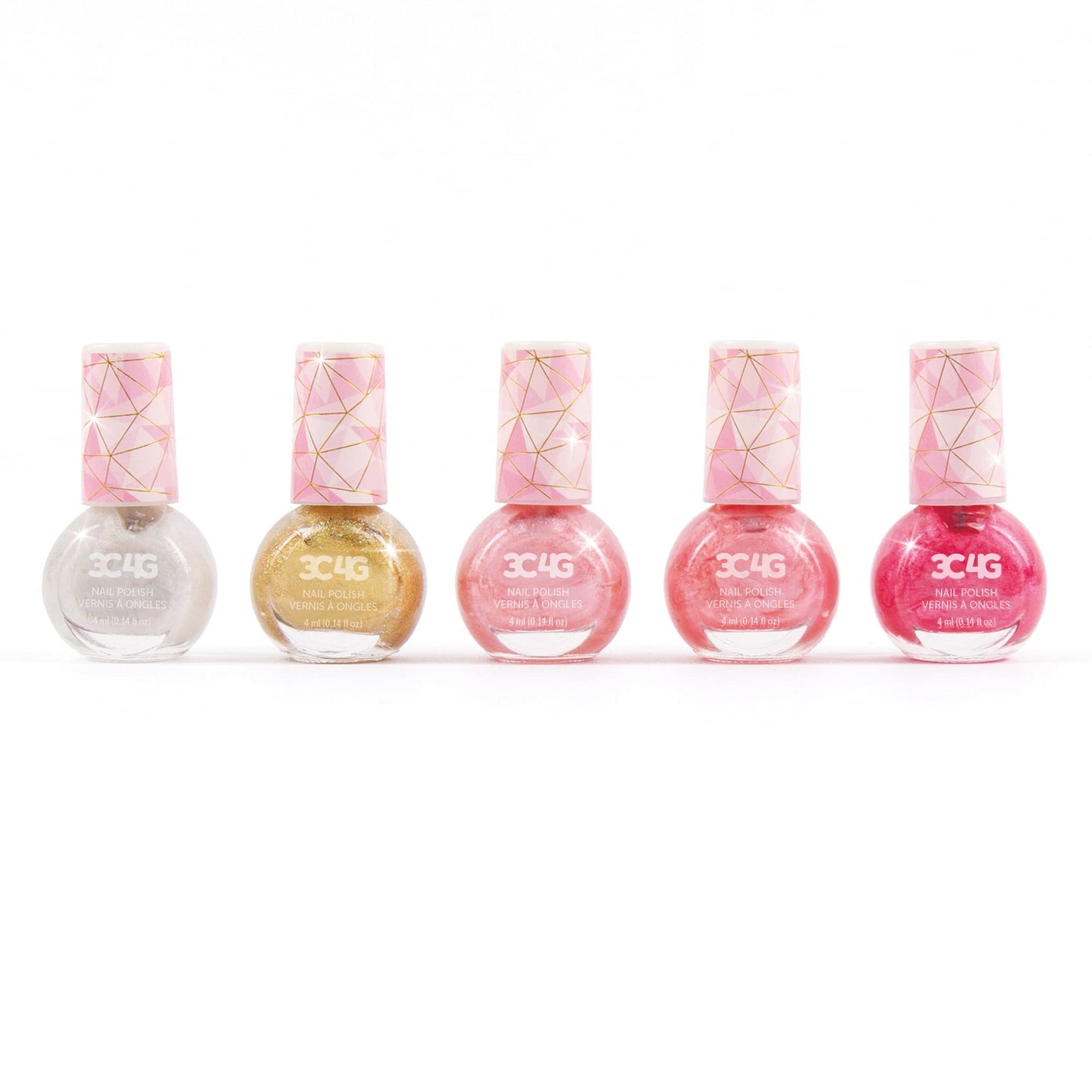 3C4G Pink and Gold Hexagon 5 Pack Nail Polish - Shimmer Nail Polish Set for Girls & Teens - Includes 5 Colors - Non-Toxic Nail Polish Kit for Kids - Ages 8+ by Make It Real