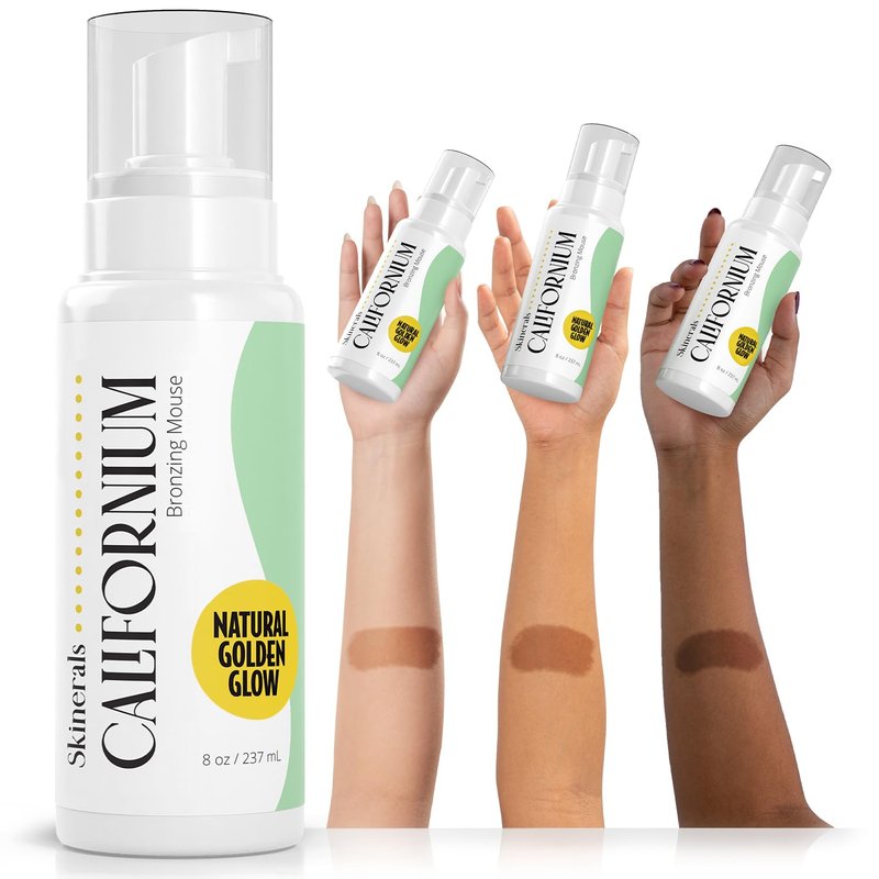 Skinerals Self Tanner Mousse, Organic Sunless Tanning Foam for Face & Body, Natural Looking, Streak-Free, Quick-Drying, Long-Lasting Fake Tan, 8 oz, Californium
