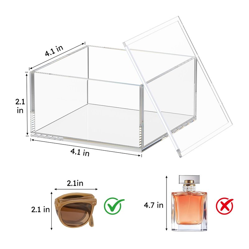 AITEE Acrylic Box with Lid, Clear Cube Display Case, Multi-Purpose Box Square Container for Holding Staples, Highlighters, Adhesive Tape, Paper Clips, Stamps, Display in Office or Home (Medium)