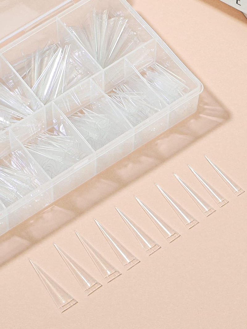 Stiletto Nail Tips - 500 Pcs XL Long Clear Acrylic False Nails | Half Cover Tapered Square for DIY Nail Art (10 Sizes)