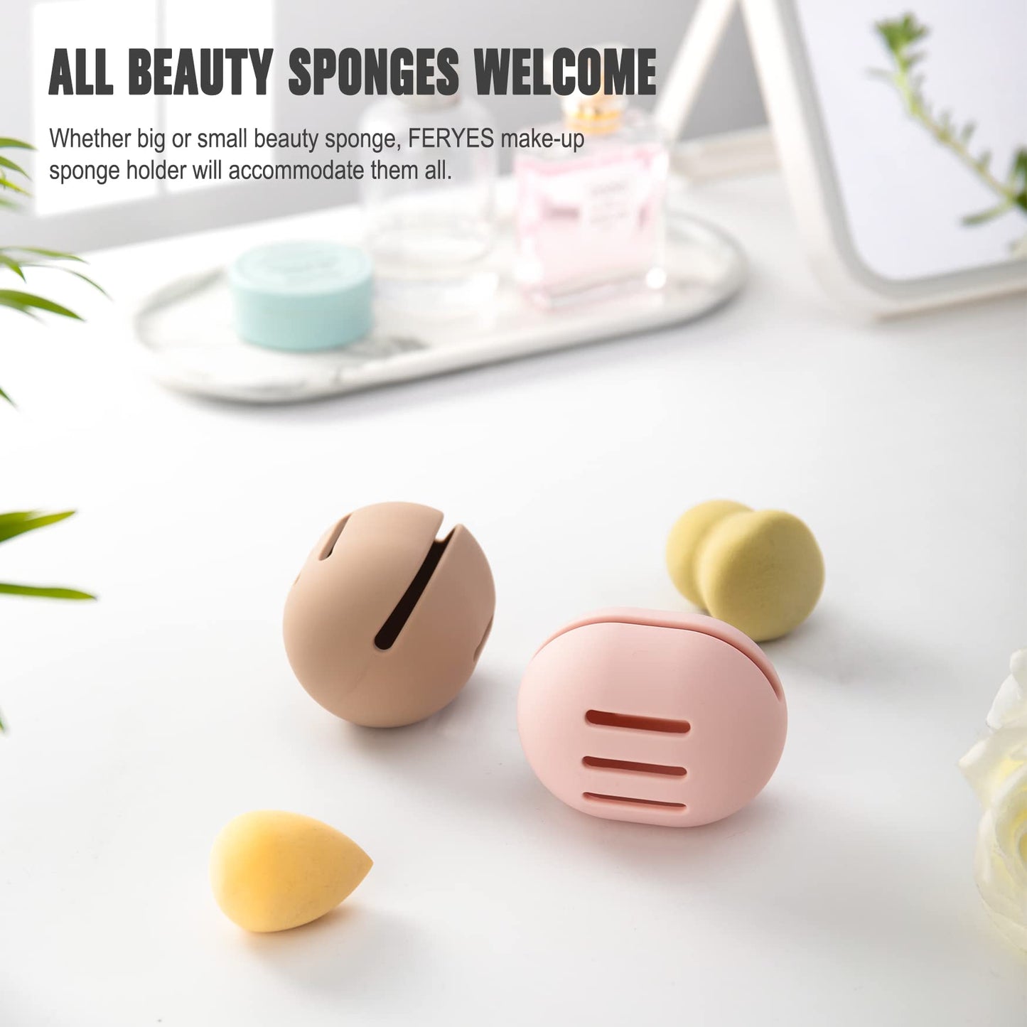 FERYES Travel Makeup Sponge Brush Holder, Soft Silicone Beauty Make Up Brush Blender Case Organizer for Travel- Pink