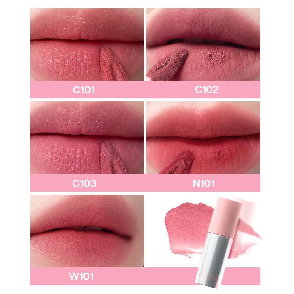 INTO YOU Airy Moisture Lipstick for Women, Long Lasting Matte Finish Lip Mud, High Pigment Color Lip Makeup, Hydrating Lightweight Mousse Texture for Women, C101 Peach Pop