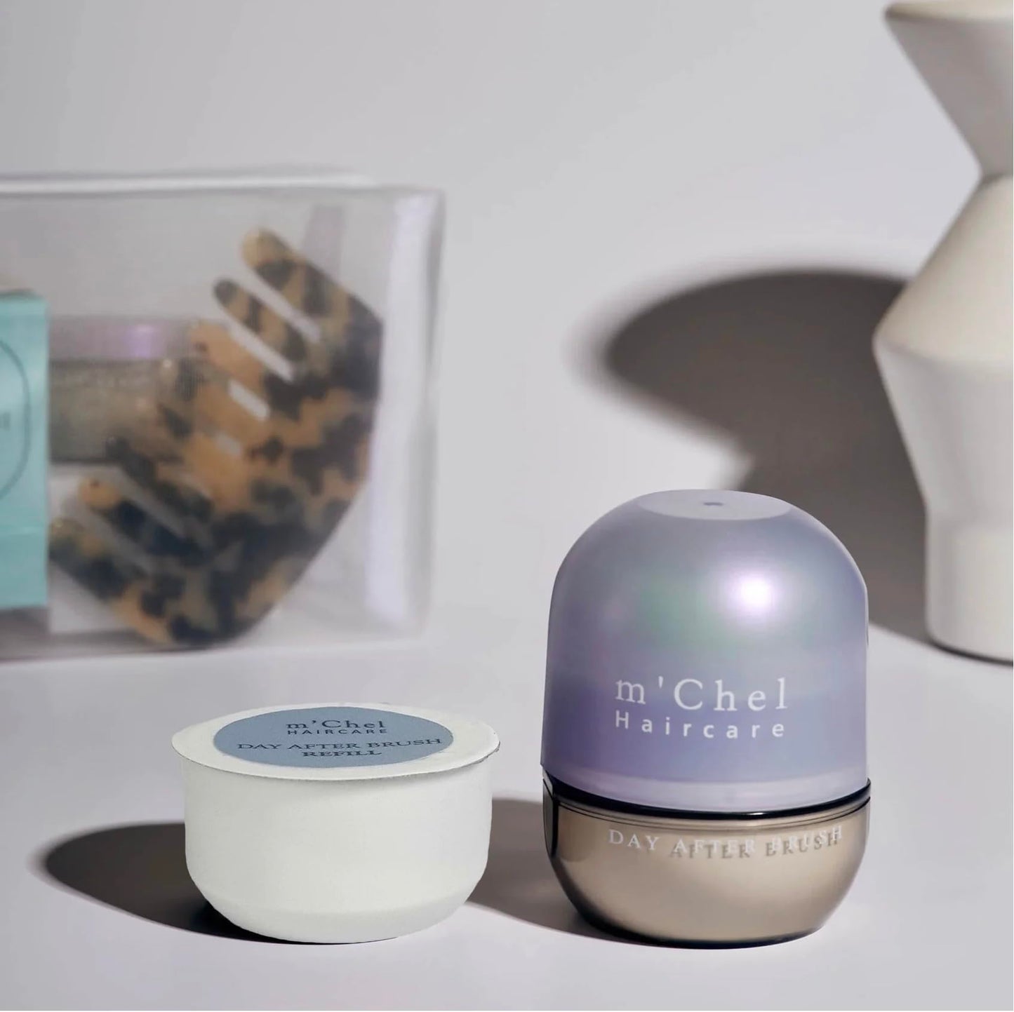 m'chel Day After Brush Dry Shampoo 0.45oz, Refillable Powder Dry Shampoo, Deodorizes and Absorbs Oil (fragrance-free)