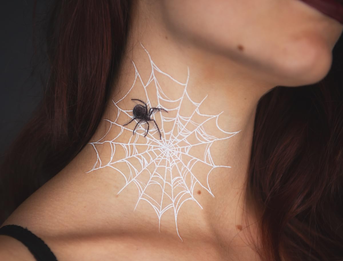 Tattoocrew 2 x Pretty Little Killers Face Halloween Temporary Tattoo, Spider Costume, Witch, Web, Horror