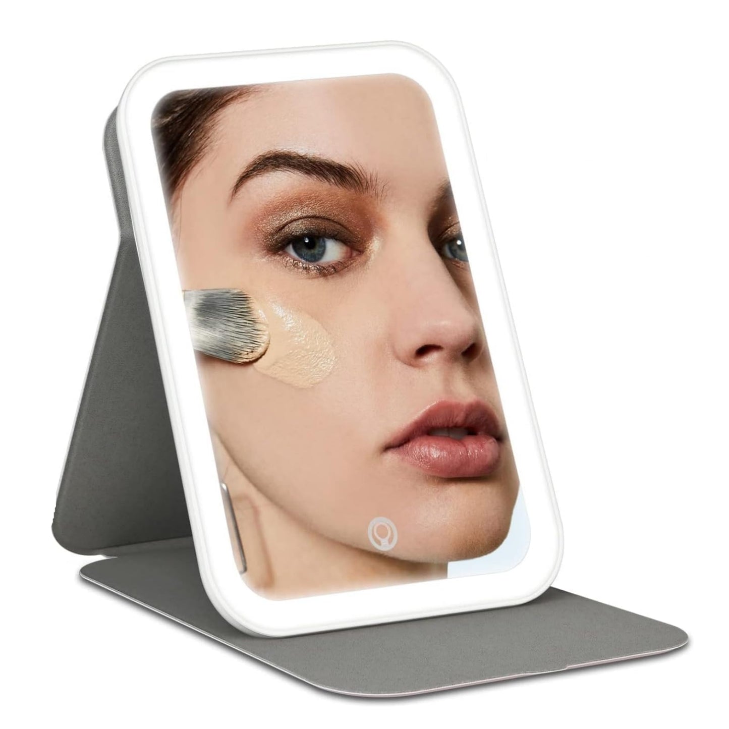 Uotowell Lighted Makeup Vanity Folding Mirror with LED Lights, Portable Travel Compact Mirror with 3 Adjustable Light Settings, Dimmable Touch Screen, USB Rechargeable, with PU case (Pink