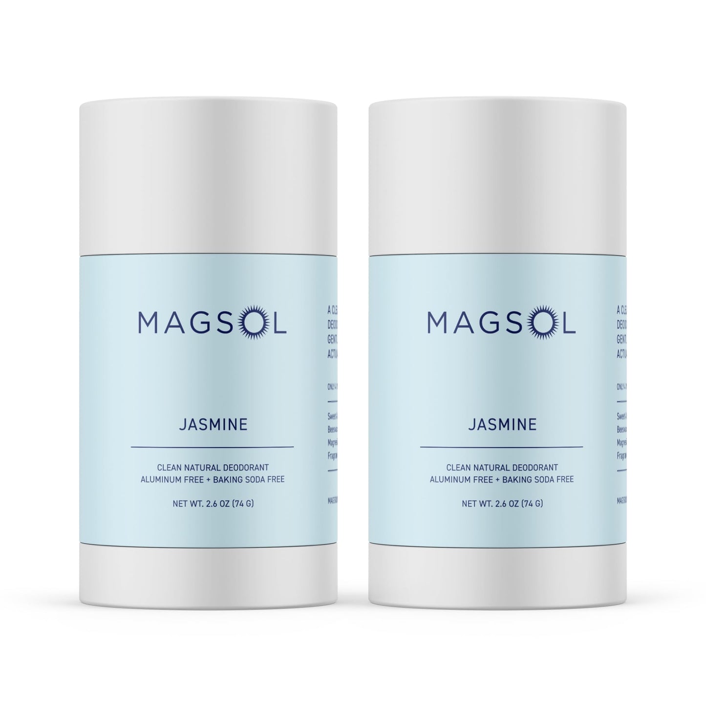 MAGSOL Aluminum Free Deodorant for Women, Premium Natural Deodorant - 4 Total Ingredients, 2 Pack (Jasmine)