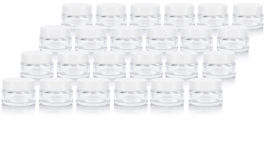 Clear Glass 0.50 oz / 15 ml Low Profile Thick Wall Balm Empty Jars (24 pack, White Smooth Foam Lined Lids)