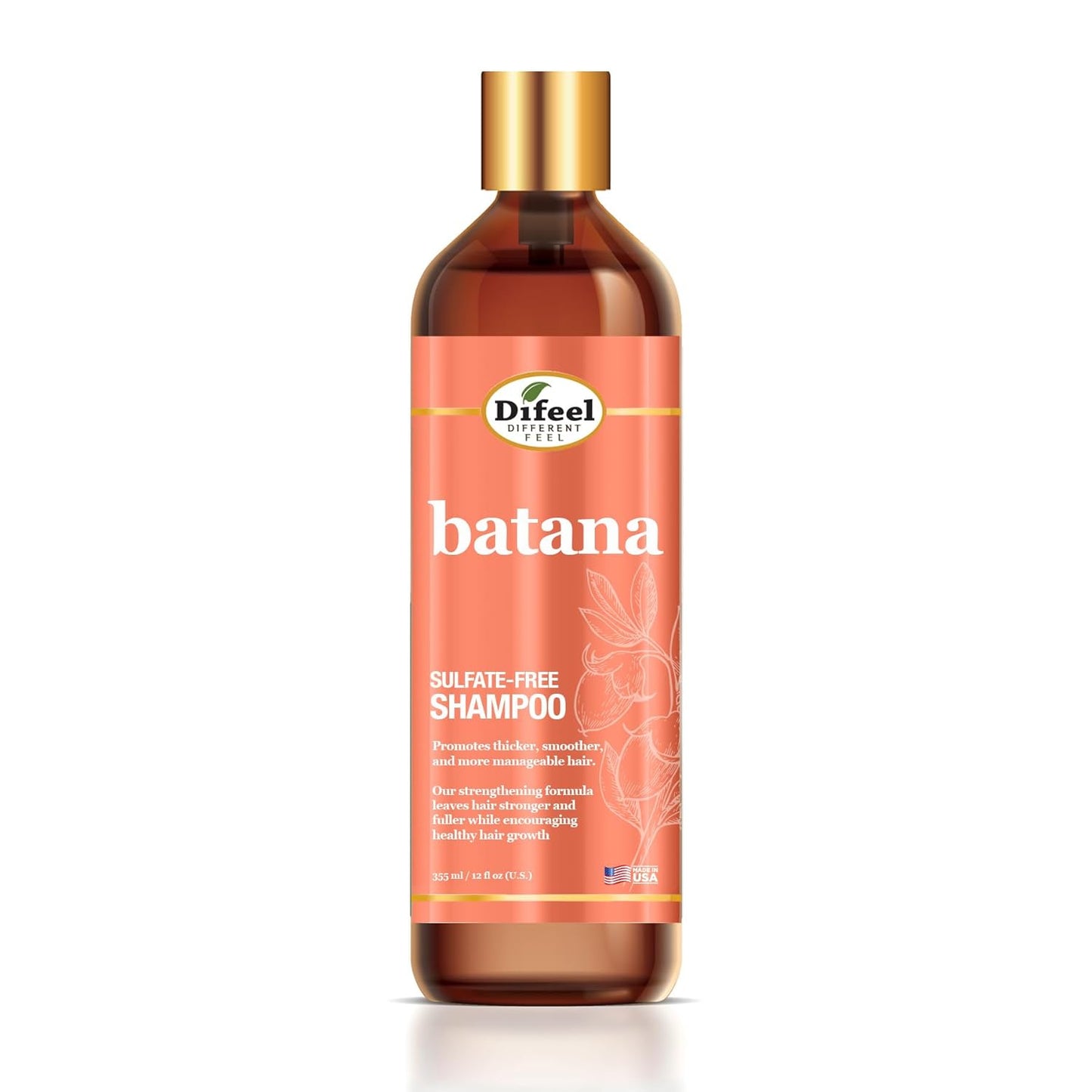 Difeel Batana Shampoo - Strengthening Sulfate-Free Formula for Thicker, Smoother Hair | 12 Ounces