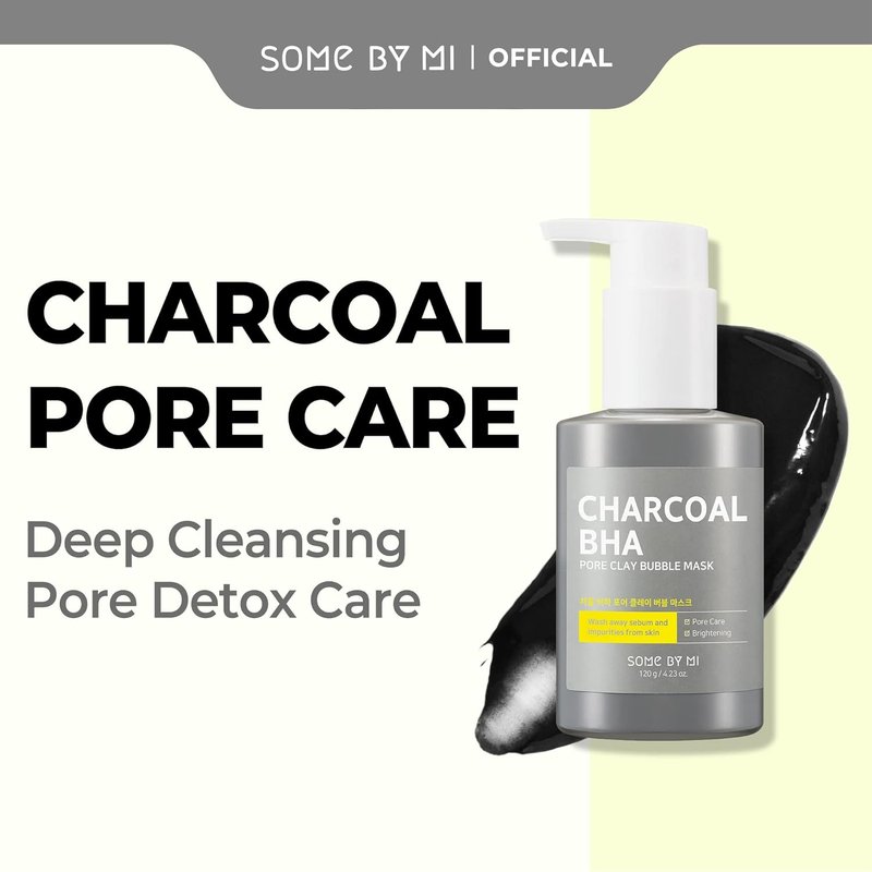 SOME BY MI Charcoal BHA Pore Clay Bubble Mask - Exfoliating Face Wash & Salicylic Acid Cleanser | 4.23oz, 120g