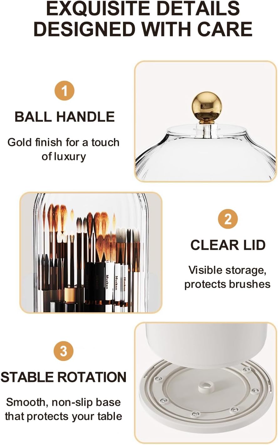 Makeup Brush Holder - 360° Rotating Clear Organizer | Dustproof & Waterproof, Green