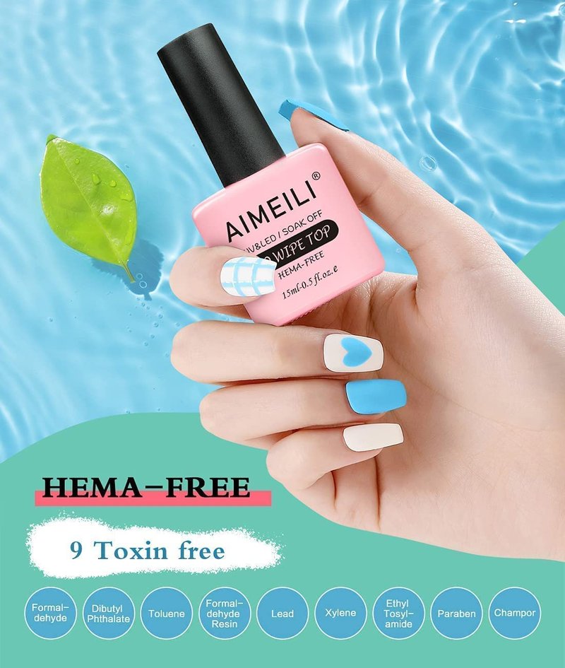 AIMEILI Hema-Free No Wipe Top & Base Coat Set | Natural Sheer Pink Gel Color